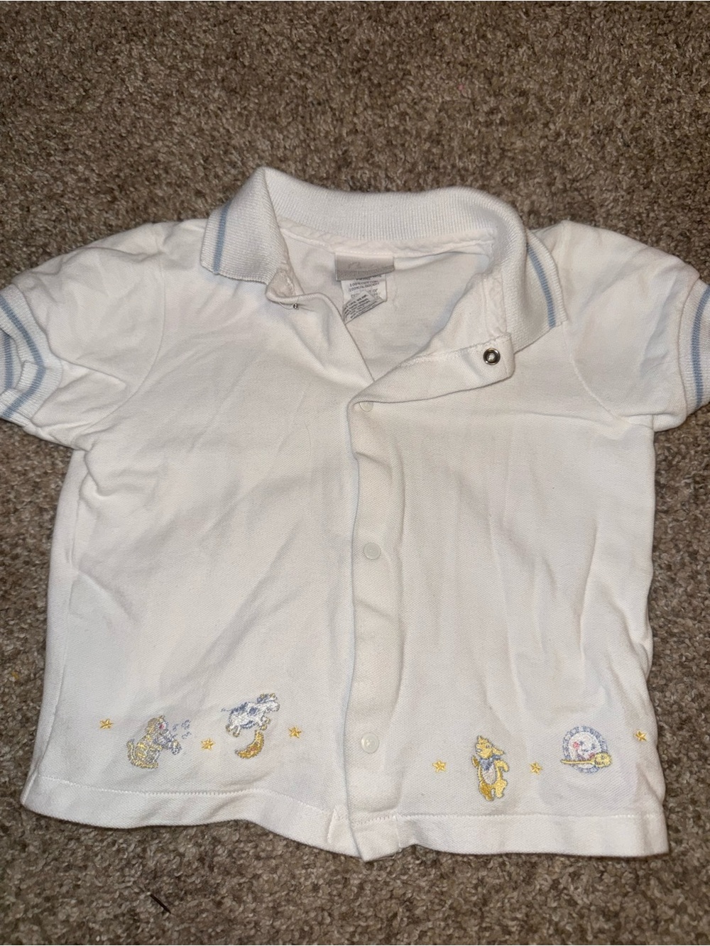 Vintage 90s Carter's White Knit Baby Polo Snap Shirt Nursery Rhyme Embroidery